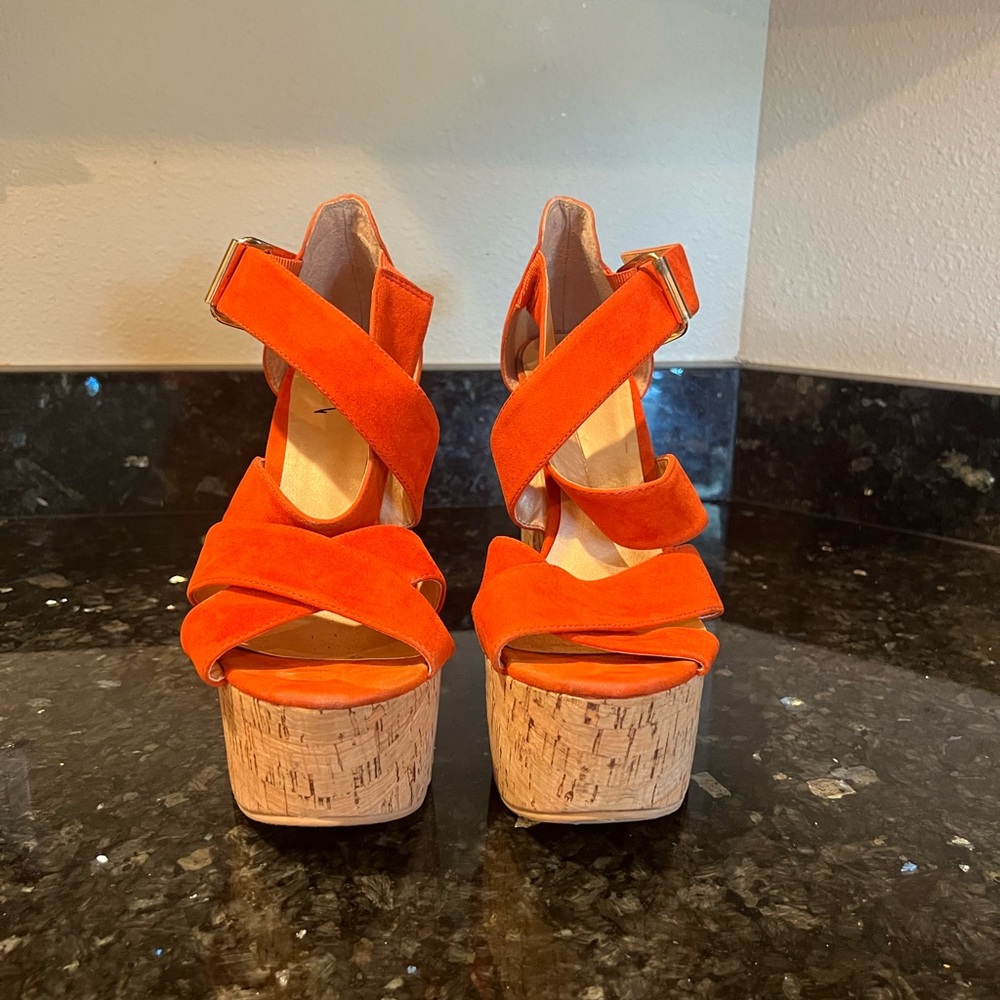 Luichiny Orange Platform Shoes with Cork Sole
